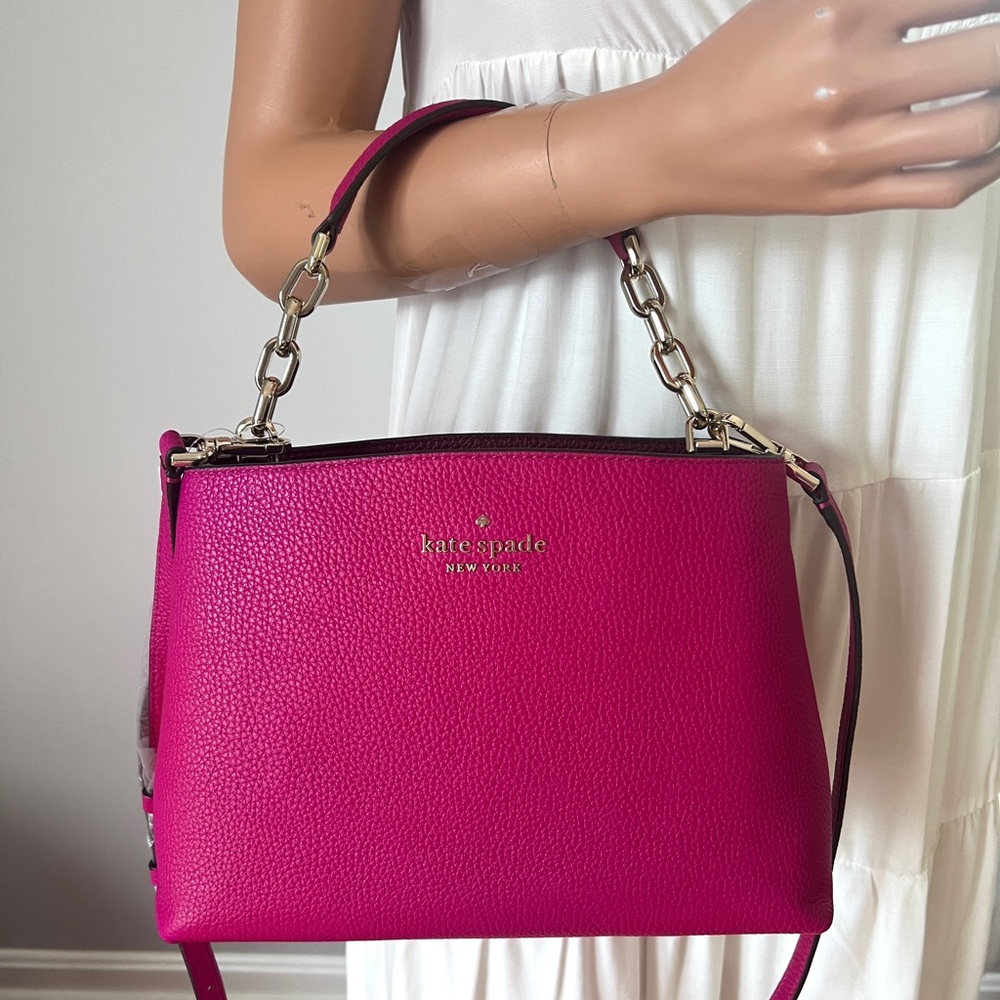 New Kate Spade Aubrey Chain Top Handle Satchel Bag Crossbody Purse Deep Magenta